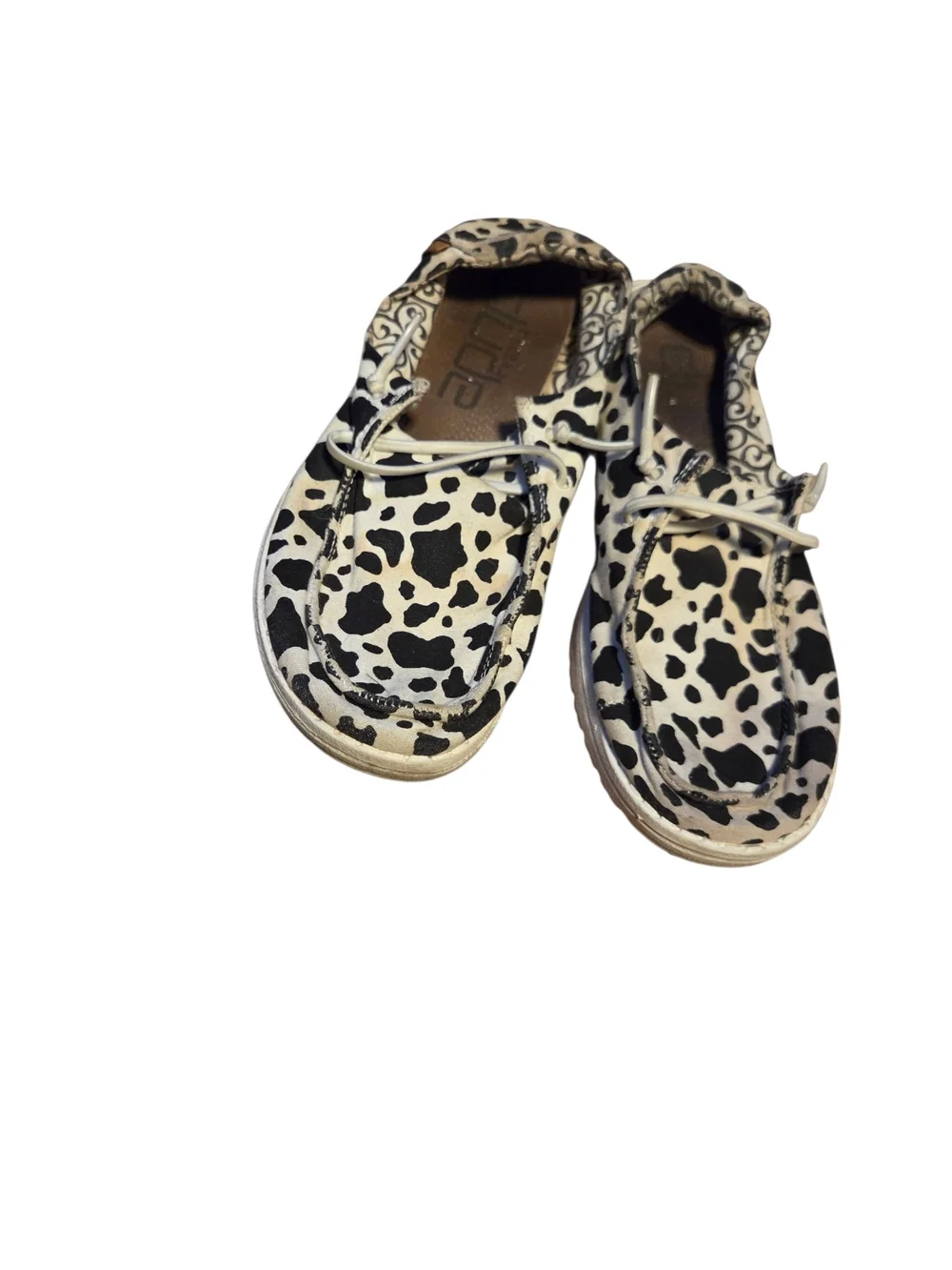 Hey Dude Women's Slip-On Loafers in Black & White Cow Print
